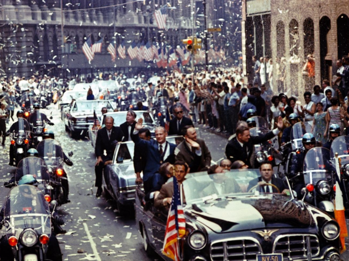 The New York Times said the confetti was "so dense that the astronauts could hardly see."