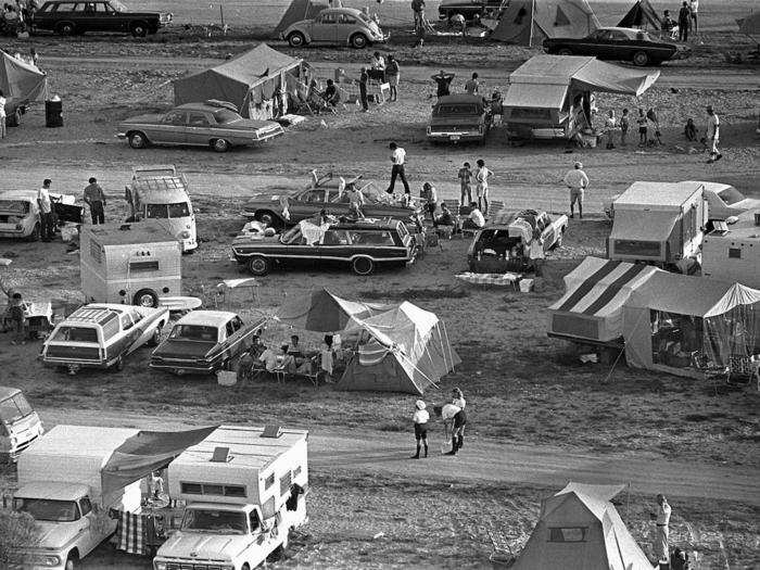 When the astronauts blasted off, people camped out on beaches and roads nearby to see the rocket in flight.