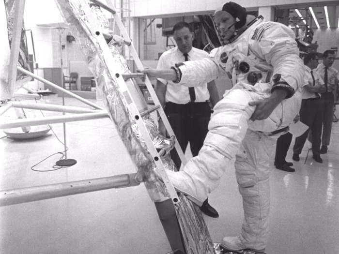 Armstrong also practiced what it would be like to step foot on the moon and how to get back into the lunar landing module the astronauts used, called the Eagle.