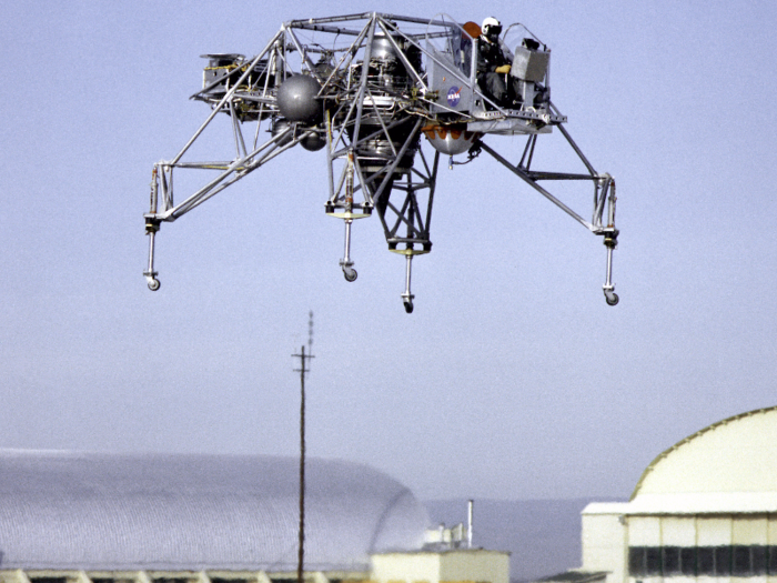 The Apollo team practiced their moon-landing plan on Earth first, flying this Lunar Landing Research Vehicle for the first time in 1964.