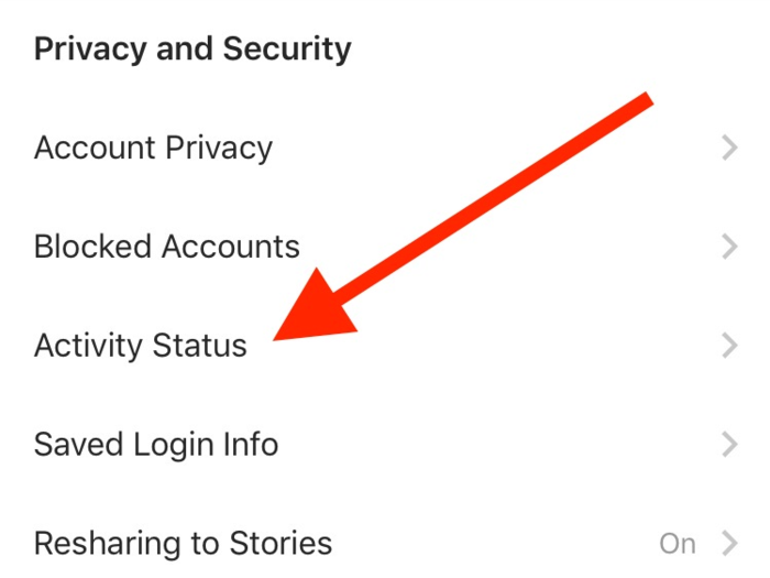 Scroll down to the Privacy and Security section, and go into the Activity Status menu.