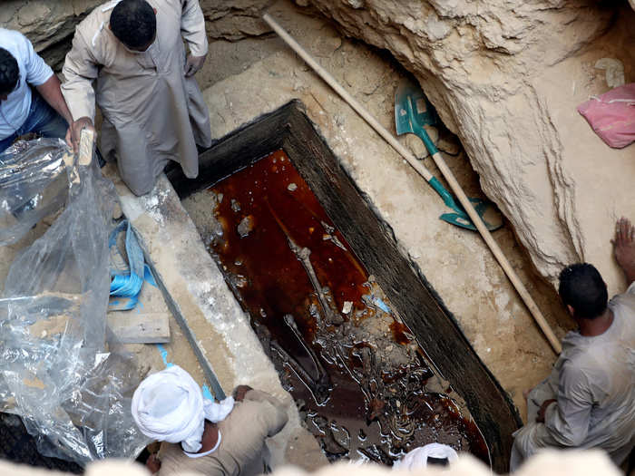 That smell turned out not to be an ancient curse, but raw sewage water which had leaked into the sarcophagus.