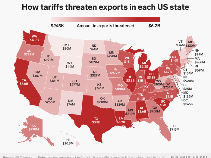 The pain each state feels from the tariffs will vary, but the pattern shows that many countries are trying to make a political point.