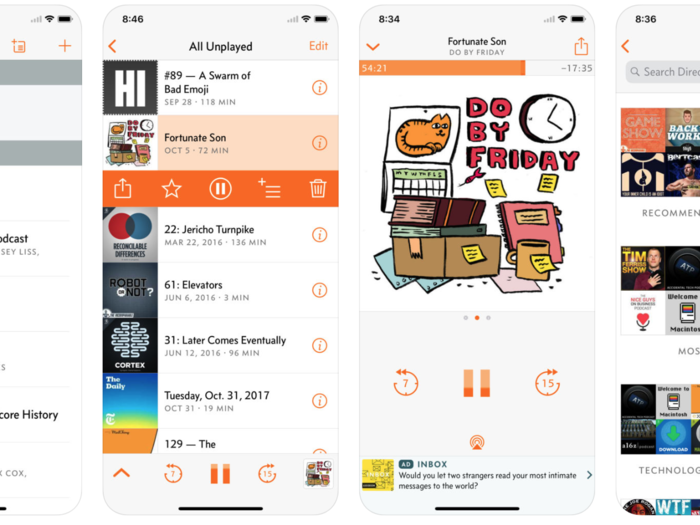 Overcast, an app for searching, downloading, and playing podcasts