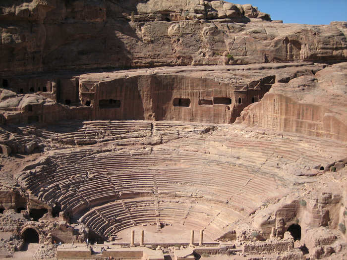 One of the most impressive structures in the main city is the amphitheater. Built during the peak of the Nabatean empire, the theater could seat 8,500 people. When it was first built, it held 3,000 people and was primarily used for political functions. Later on, Romans expanded it and introduced the idea of using it for entertainment.