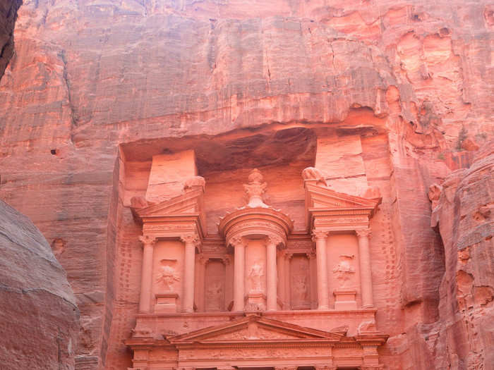  Al Khazna, or the Treasury, is the first structure you see upon entering the city. At 150 feet tall and around 100 feet wide, it is  the masterpiece of Petra. Archaeologists are split on the purpose of Al Khazna. Many think it was the tomb of an important Nabatean king, while some believe it was a temple or a place to store documents. 