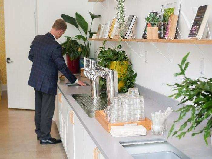 In lieu of a waitstaff, guests fetch their own water.