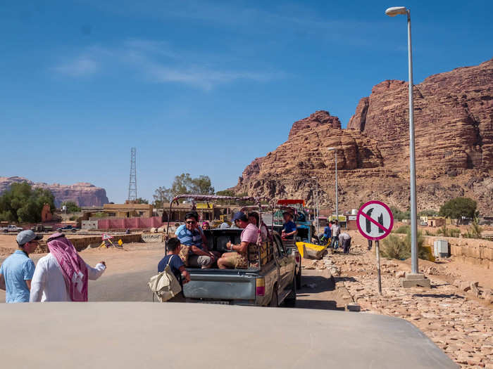 After breakfast, I headed with the tour group for a Jeep tour through the desert. Turned out however that the definition of "Jeep" varies from culture to culture. We were being taken out in rickety old pickup trucks outfitted with benches.