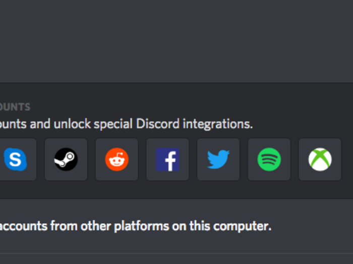 Discord allows connections with third-party apps like Facebook, Steam, and Spotify, for example.