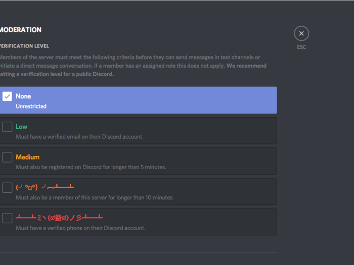 For bigger servers, Discord has member verification that limits when a use can start chatting, and what requirements they need to fulfill.