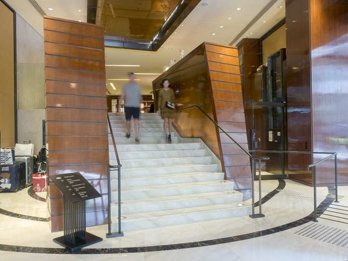 The entrance, connected to a large luxury mall, was understated. You have to go up a couple steps or a quick lift to enter the hotel.