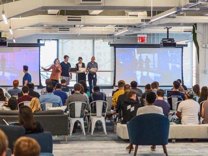 When we made our way back up to the 5th floor, the Hackathon was in full swing. Flatiron employees presented everything from small tweaks to the company