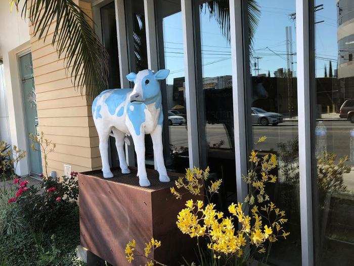 I waved goodbye to the de facto mascot of Mendocino Farms, a cow statue with blue spots. The statue appeared sad, but I assured it I would visit again. There are Peruvian steak sandwiches in my future.