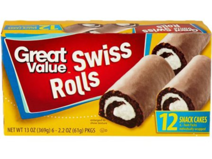 Great Value, H.E.B., and Market Square Swiss Rolls