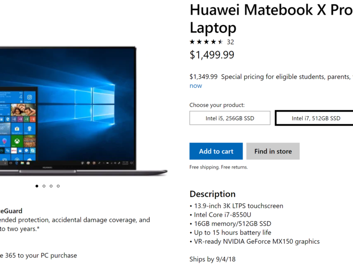 And the $1,500 Matebook X Pro with a Core i7 chip is $1,000 — one *thousand* dollars — cheaper than the 13-inch MacBook Pro with similar specs.