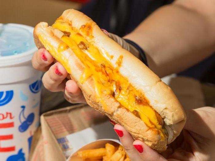 The chain is also known for its hot dogs — something that is surprisingly rare amongst the fast-food competition. Our busy gastronomic schedule didn