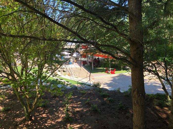 From up here, you can sorta-kinda see the nearby outdoor cafeteria space. Mostly, though, it