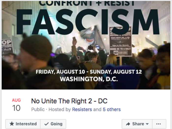 According to Facebook, at least one page is known to have recruited real-life people to promote and coordinate attendance for “No Unite the Right 2 – DC,” which was advertised as a counter-protest to an August “Unite the Right” event in Washington.