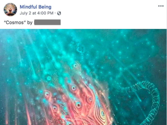 Several posts identified as part of the coordinated effort do not have a clear political bent, particularly those posted by an account called “Mindful Being,” which seems to have posted otherworldly art…