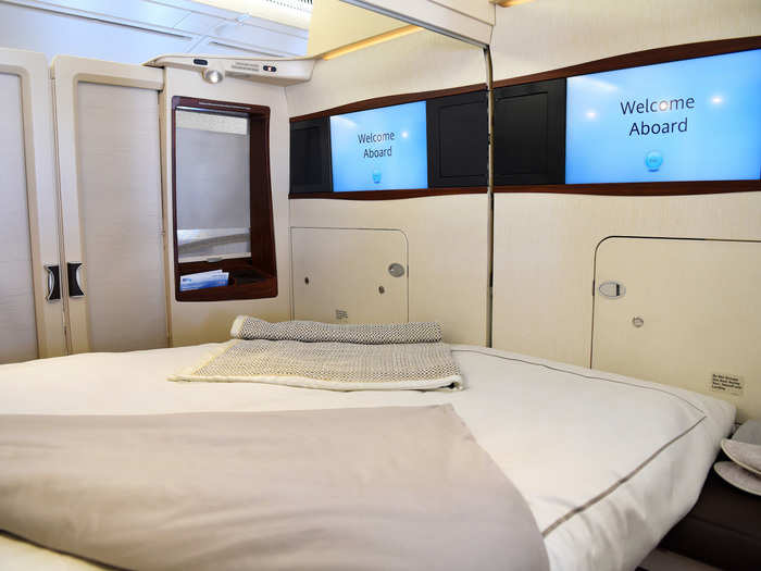 The suite is inherited from Singapore Airlines. According to a representative, Hi Fly found the aircraft "really beautiful and really accommodating" and decided to keep the suite as is.