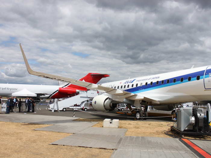 The MRJ-90 has a range of 2347 miles. Thus, from a city like Denver, Colorado, the plane an reach any place in the lower 48 US states.