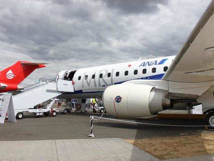 This flight test vehicle is decked out in the livery of All Nippon Airlines, the MRJ