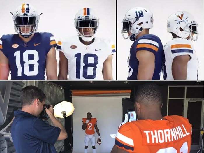 VIRGINIA — New uniforms for UVA come with a new number font, no more outlines on the numbers, and stripes on the sleeves, which replace the TV numbers. They are also bringing back their orange alternate jersey. The helmets now have two stripes instead of three and the numbers no longer have an orange outline.