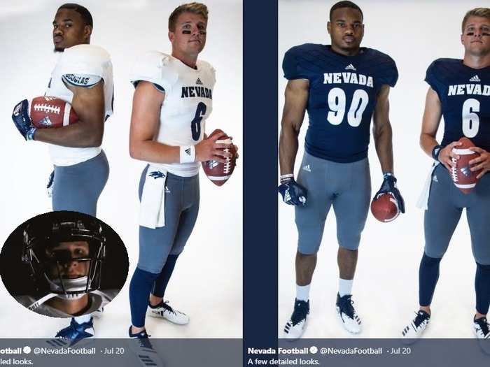 NEVADA — The Wolf Pack have moved from Nike to Adidas. The new uniforms have ditched some of the stripes and added a new light blue pant which appear to be replacing their white pants. It