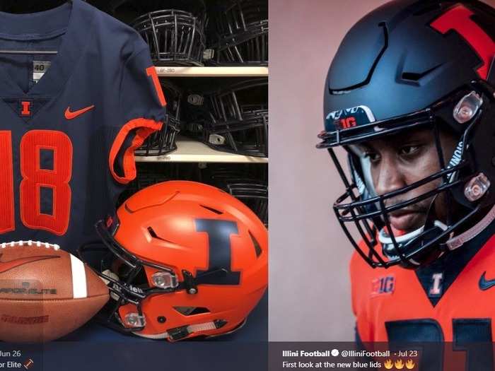 ILLINOIS — The Illini have a new look this season, including their classic orange and a new blue helmet.