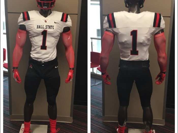 BALL STATE — The Cardinals have a new white jersey for 2018. The numbers have gone from red to black and the TV numbers on the shoulders have been replaced by stripes.