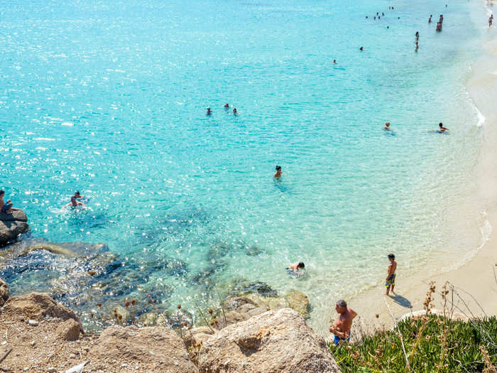 Platys Gialos is also known for being good for water sports, though I only saw people lapping up the waves.