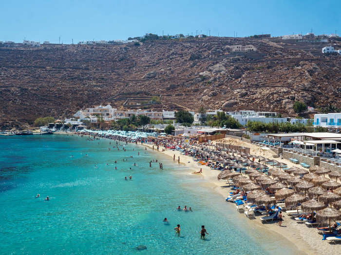 The first beach I hit in Mykonos was Psarou Beach, a notorious hangout spot for the likes of Russel Crowe, Kendall Jenner, and Lindsay Lohan, among others.