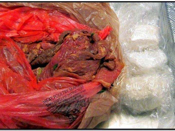 18. Three pounds of cocaine stuffed in meat