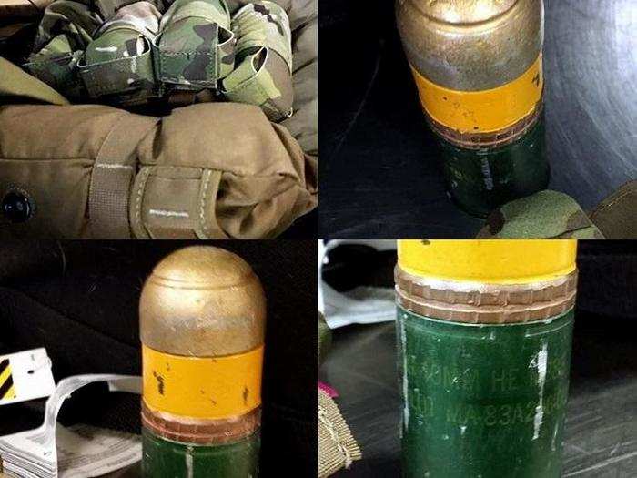 11. A collection of four 40mm grenades hidden inside a tactical vest