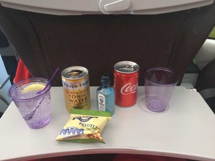 Shortly after takeoff, drink service commenced. As Forrest Gump famously said, "I wasn