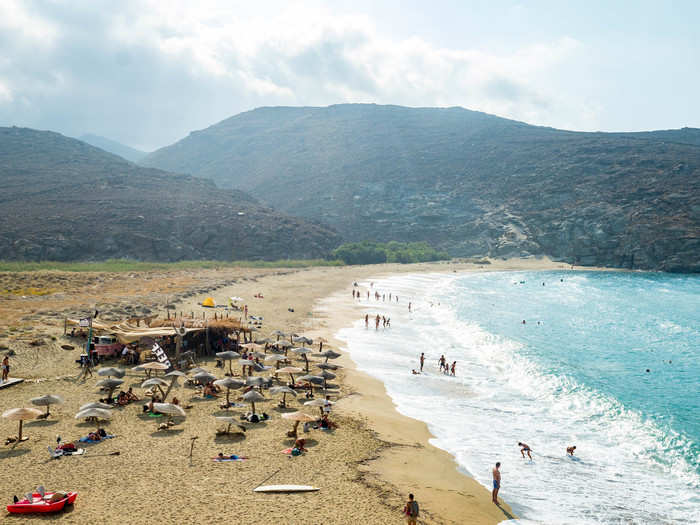 While Tinos has plenty of beaches, they are nothing like the glitzy beach bars found in Mykonos. Most looked like this one in Kolimbithra. Here the meltemi winds that batter the island created a kind of wave pool. It looked like a ton of fun to surf.