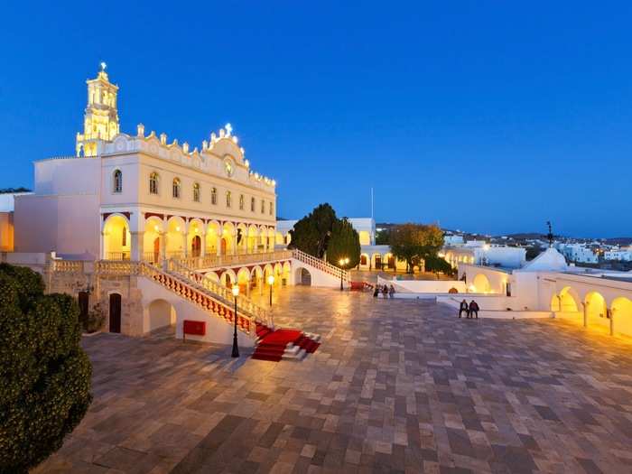 Tinos is well-known to Greeks because of the Church of Panagia Megalochari, considered one of the holiest places in Greece and the site where a miraculous icon of the Virgin Mary was found. The church, built in 1823, is magnificent. Greek pilgrims travel from all over to see it; some crawl on their knees from the port to the church out of reverence.