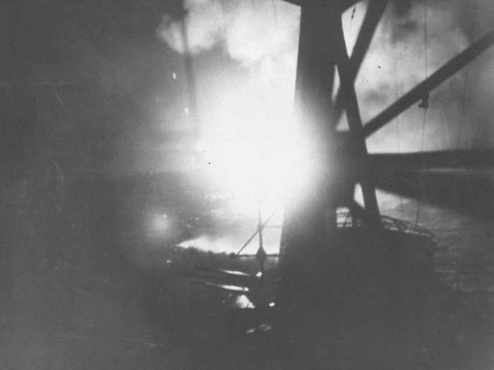 Using aerial flares and spotlights to illuminate and target the Allied ships, Mikawa ordered the opening salvo at 1:38 a.m.