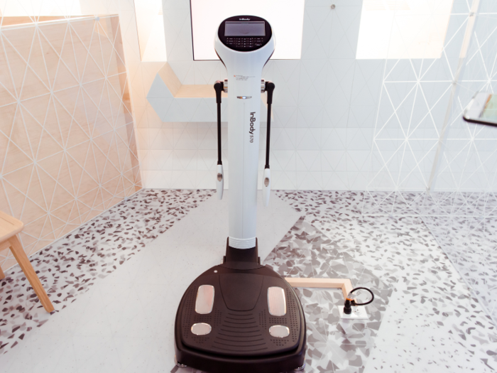 The fifth station does body composition testing, akin to something you would find at a high-end health club or gym. It