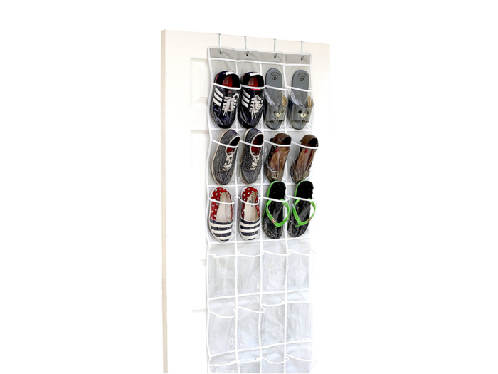 An over-the-door shoe organizer