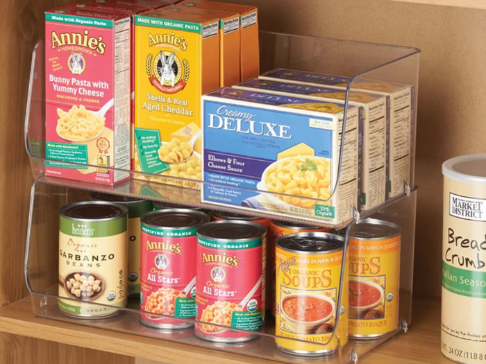 A set of simple plastic bins that organize and maximize pantry space