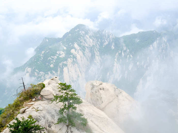 From North Peak, I could see the way to the other four peaks of Mount Hua. You more or less follow one hiking trail to get to all of the peaks, so the farther you go, the less people there are.