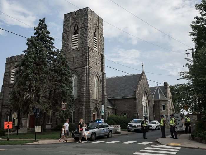 Due in no small part to the heavy police presence in the downtown area, Charlottesville was peaceful during most of the day. A few small gatherings of demonstrators marched through the downtown area, but for the most part, people came to mourn and remember.