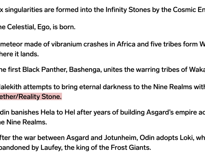 Big Bang – 1939: Poignant events in the MCU, such as the birth of the Infinity Stones and vibranium landing on Earth, occur long before any of the movies in the MCU actually take place. But they have a lasting impact on overarching stories and events that take place in individual films.