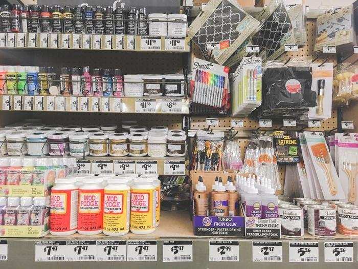 The stores had a similar selection of craft supplies, paint chips, and other smaller products.