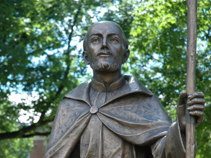 The campus is filled with religious symbols, like this statue of Saint Ignatius of Loyola.