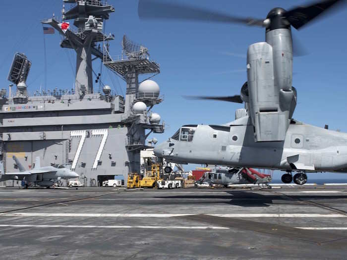 Lt. Gavin Kurey, the first Navy pilot to land a CMV-22 on an aircraft carrier, said the transition to the Osprey for carrier onboard delivery represented a major change.