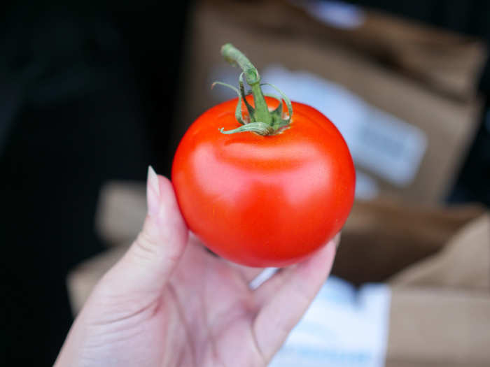 I plucked my tomato out to inspect its state. No dents, no leakage, no deformity — exactly what I would spend time searching for if I had done my produce shopping myself.