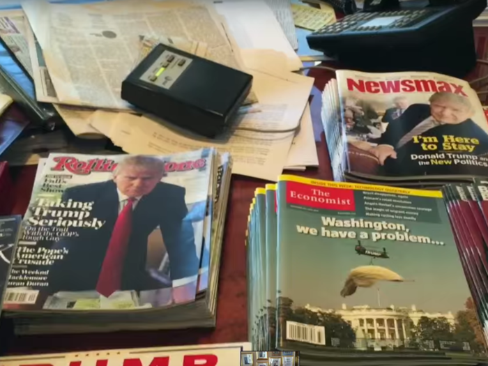 ... not to mention stacks of magazines emblazoned with Trump