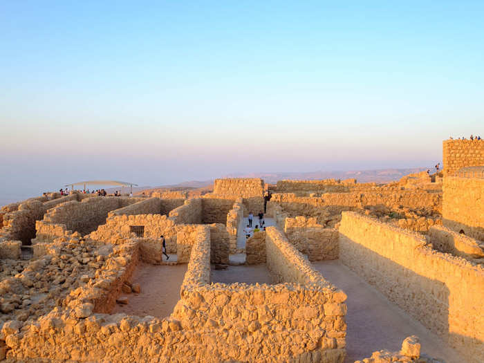 The fortress overlooks the Dead Sea. Walking through the fortress once occupied by King Herod at sunrise, it becomes apparent why the location was so attractive to the king, both from a defensive position and as a place to relax.